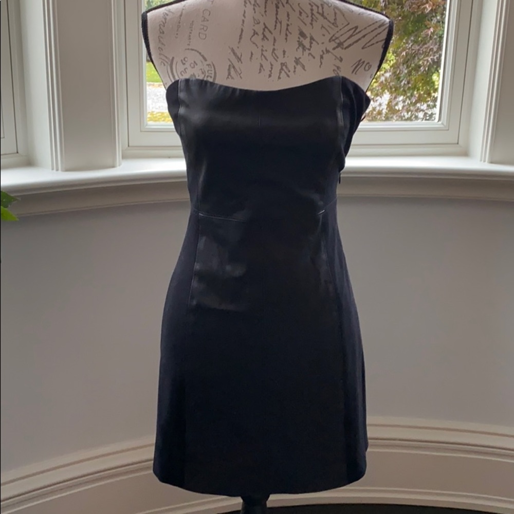 Theory strapless and leather dress